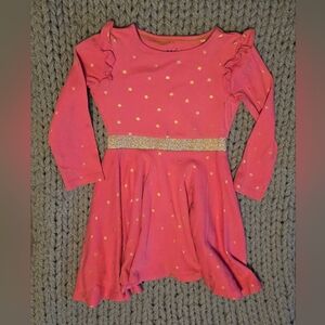 Mini Boden Pink Dress with Gold Stars Size 6 - 7 Yrs.